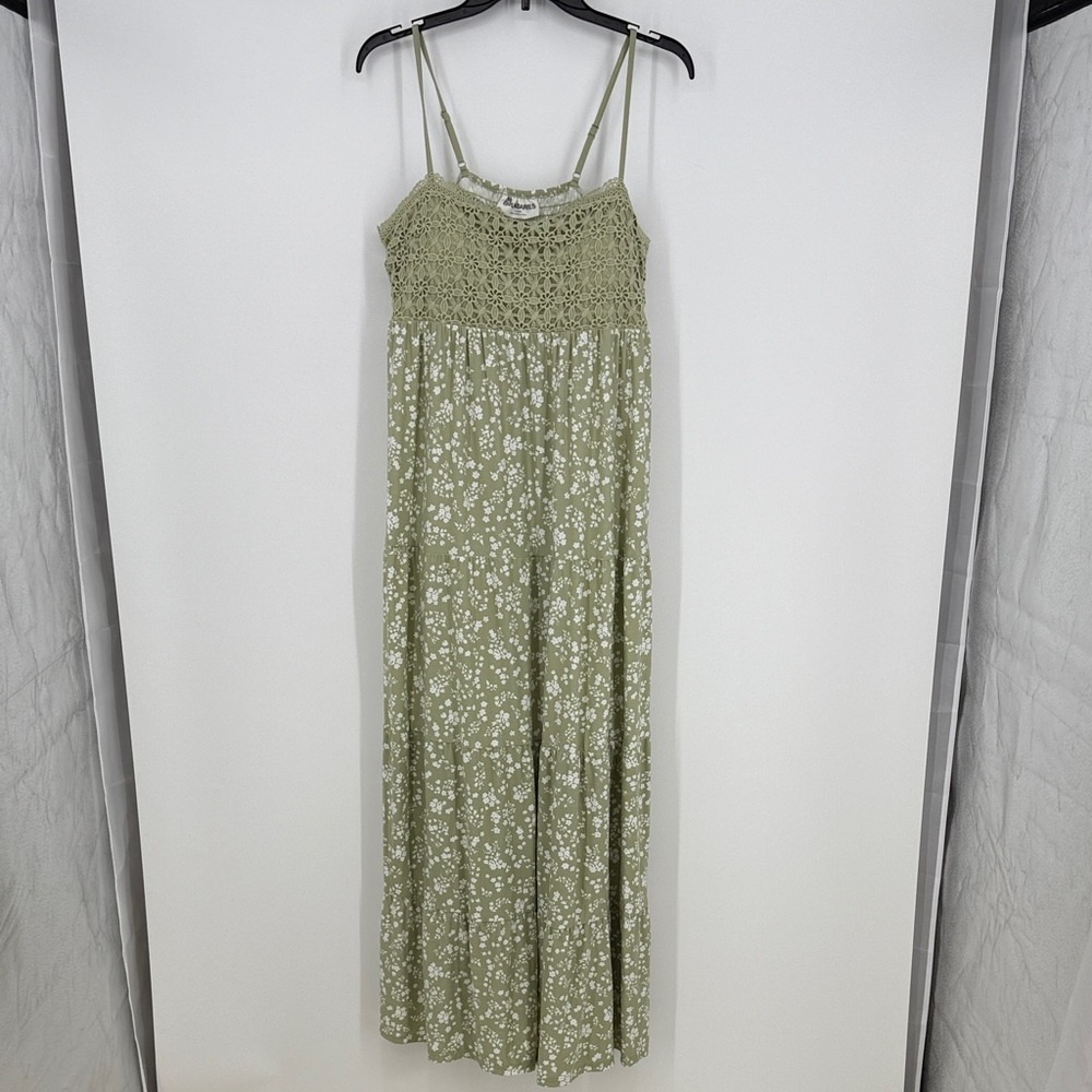 No Boudaries Crochet Lace Floral Green Maxi Dress size XL - Picture 2 of 8